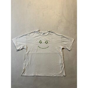 Twist Men Ecru Pixel Smiley Graphic T-Shirt Boxy Fit Cotton XS